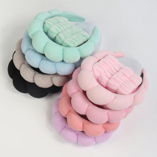 3Pcs Fashion Microfiber Washing Wristbands Scrunchies Puffy Headband Spa Bubble Headband for Washing Face Makeup Shower Skincare